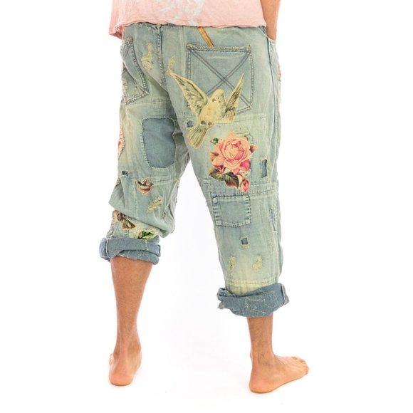 Magnolia Pearl PANTS 415 Birdlover Miner Pink Flowers Denim Jeans Birds Blue New - Picture 3 of 5